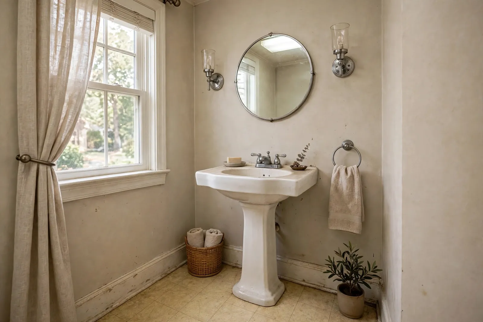 Before photo,  Powder Room Remodel in St. Charles, by Waldorf Bathroom Remodeling Company