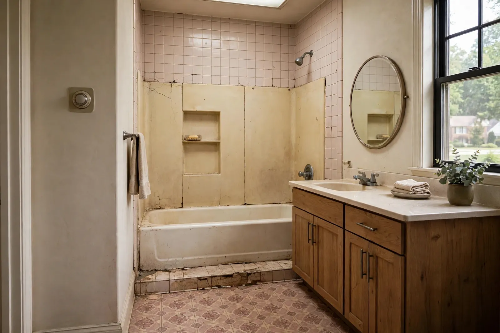Before photo, Tile-Led Full Bathroom Remodel in Bannister, by Waldorf Bathroom Remodeling Company